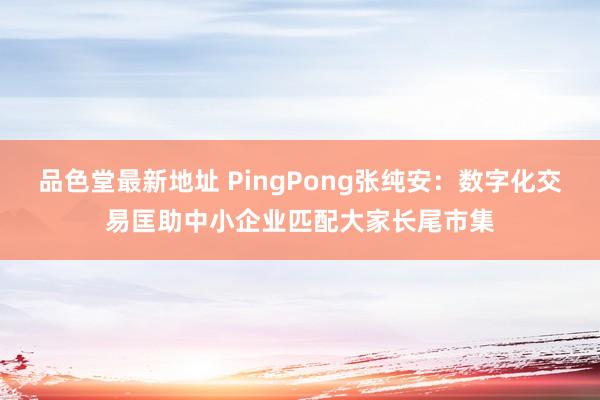 品色堂最新地址 PingPong张纯安：数字化交易匡助中小企业匹配大家长尾市集