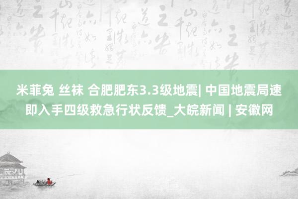 米菲兔 丝袜 合肥肥东3.3级地震| 中国地震局速即入手四级救急行状反馈_大皖新闻 | 安徽网