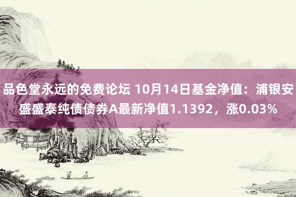 品色堂永远的免费论坛 10月14日基金净值：浦银安盛盛泰纯债债券A最新净值1.1392，涨0.03%