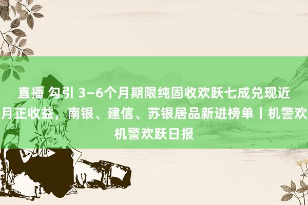 直播 勾引 3—6个月期限纯固收欢跃七成兑现近半年月月正收益，南银、建信、苏银居品新进榜单丨机警欢跃日报