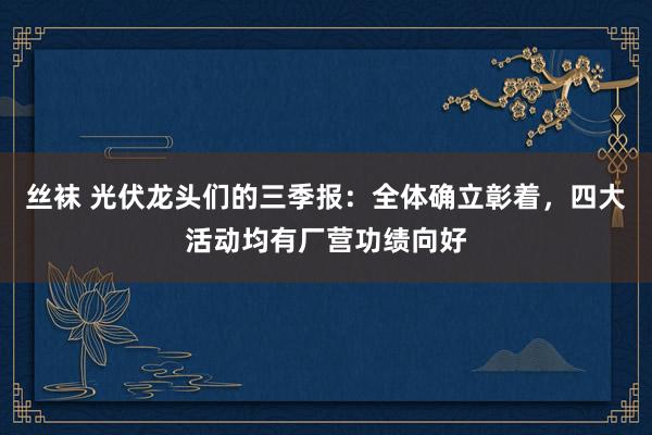 丝袜 光伏龙头们的三季报：全体确立彰着，四大活动均有厂营功绩向好