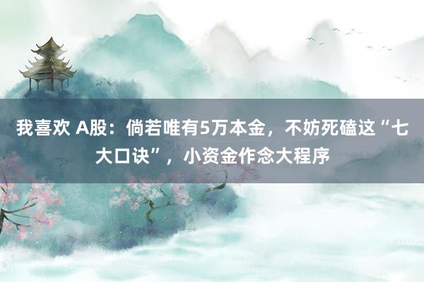 我喜欢 A股：倘若唯有5万本金，不妨死磕这“七大口诀”，小资金作念大程序