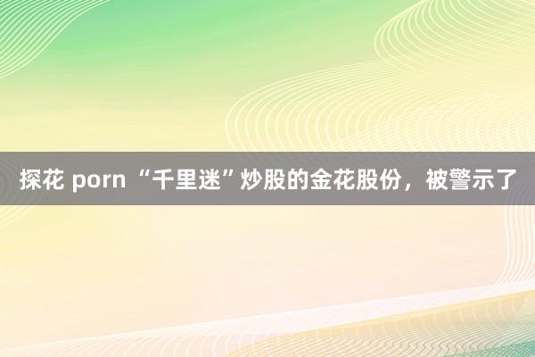 探花 porn “千里迷”炒股的金花股份，被警示了