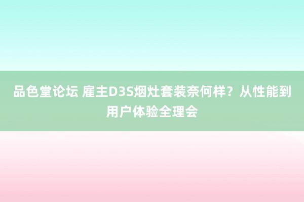 品色堂论坛 雇主D3S烟灶套装奈何样？从性能到用户体验全理会