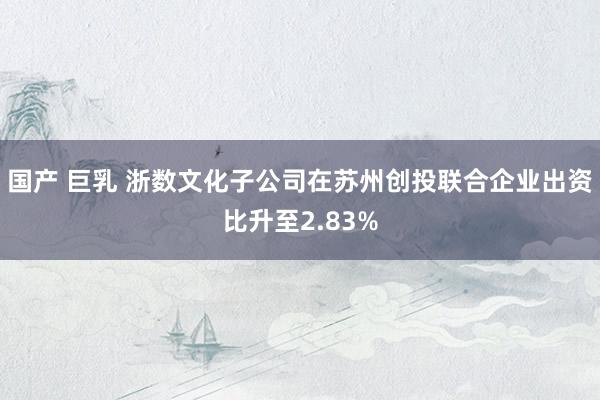 国产 巨乳 浙数文化子公司在苏州创投联合企业出资比升至2.83%