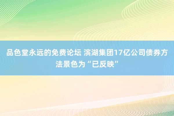 品色堂永远的免费论坛 滨湖集团17亿公司债券方法景色为“已反映”