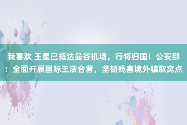 我喜欢 王星已抵达曼谷机场，行将归国！公安部：全面开展国际王法合营，坚韧残害境外骗取窝点